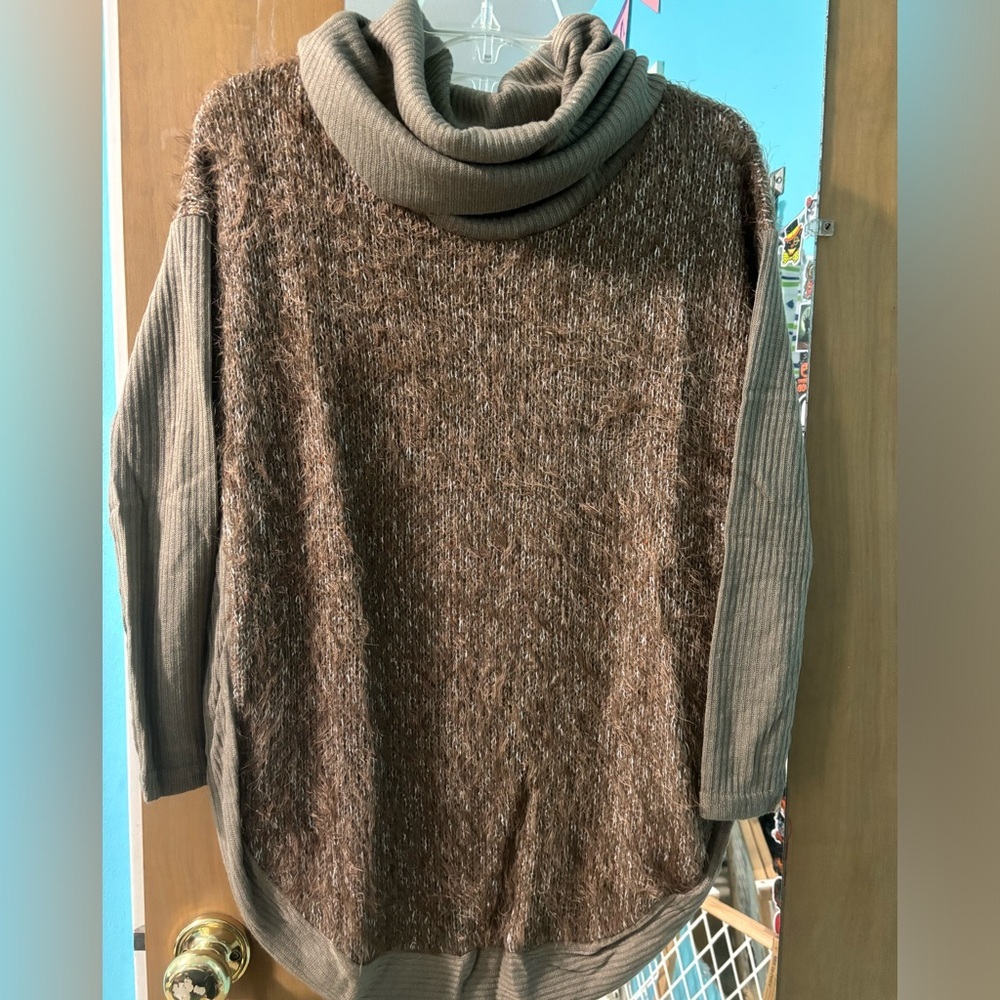 a'reve brown cowl neck sweater